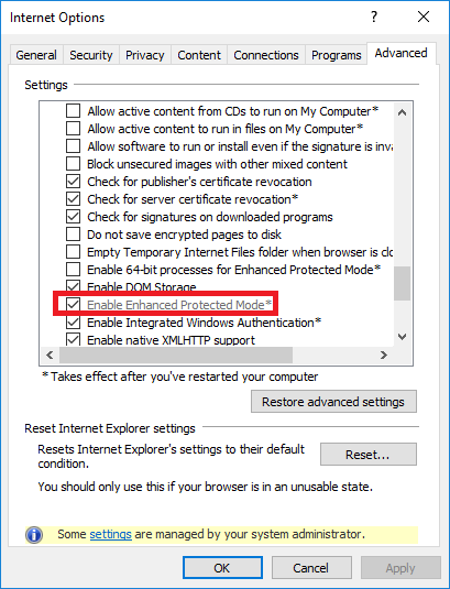 windows server 2016 internet explorer protected mode