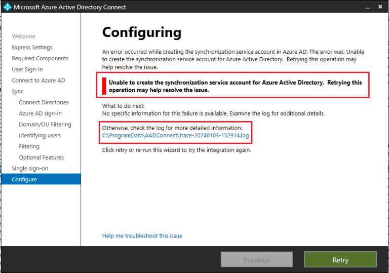 Azure AD Connect setup error | Peter Klapwijk - In The Cloud 24-7